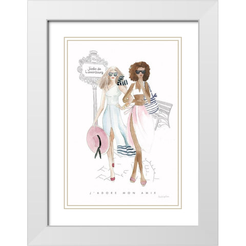 Paris Girlfriends IV Pastel White Modern Wood Framed Art Print with Double Matting by Charro, Mercedes Lopez