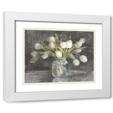 April Tulips White Modern Wood Framed Art Print with Double Matting by Nai, Danhui