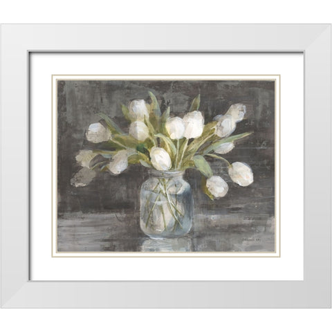April Tulips White Modern Wood Framed Art Print with Double Matting by Nai, Danhui
