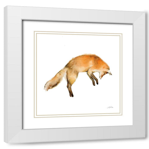 Jumping Fox on White White Modern Wood Framed Art Print with Double Matting by Pete, Katrina