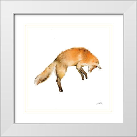 Jumping Fox on White White Modern Wood Framed Art Print with Double Matting by Pete, Katrina