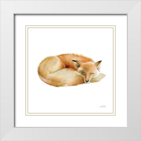 Sleeping Fox on White White Modern Wood Framed Art Print with Double Matting by Pete, Katrina