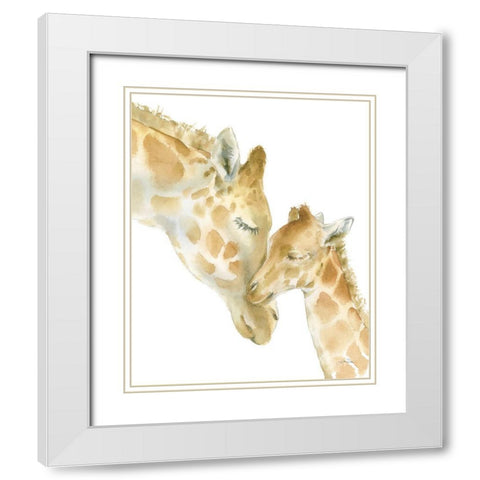 Giraffe Love on White White Modern Wood Framed Art Print with Double Matting by Pete, Katrina