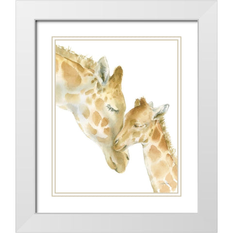 Giraffe Love on White White Modern Wood Framed Art Print with Double Matting by Pete, Katrina