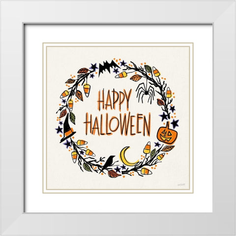 Halloween Wreath II White Modern Wood Framed Art Print with Double Matting by Tavoletti, Anne