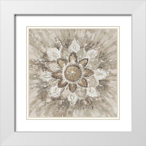 Spice Mandala Neutral White Modern Wood Framed Art Print with Double Matting by Nai, Danhui