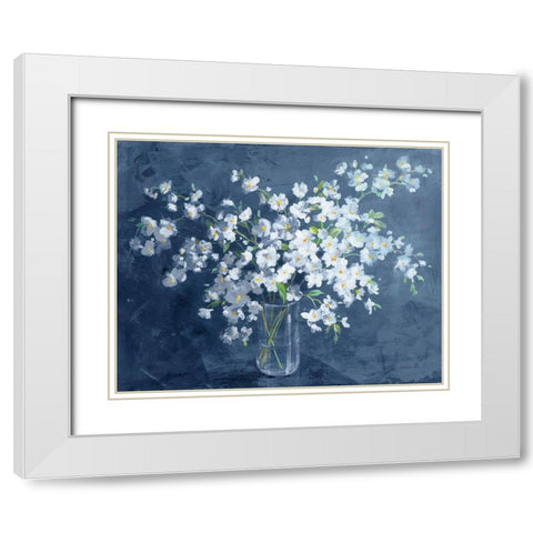 Fresh White Bouquet Dark Blue White Modern Wood Framed Art Print with Double Matting by Nai, Danhui