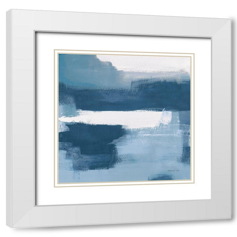 Escalante Mood Blue and White Sq White Modern Wood Framed Art Print with Double Matting by Nai, Danhui