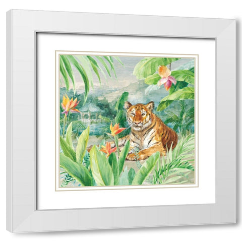 Lounging Tiger White Modern Wood Framed Art Print with Double Matting by Nai, Danhui