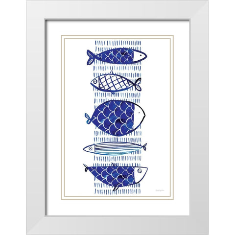 Blue Fish I White Modern Wood Framed Art Print with Double Matting by Charro, Mercedes Lopez