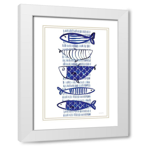Blue Fish II White Modern Wood Framed Art Print with Double Matting by Charro, Mercedes Lopez