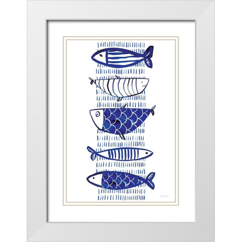 Blue Fish II White Modern Wood Framed Art Print with Double Matting by Charro, Mercedes Lopez