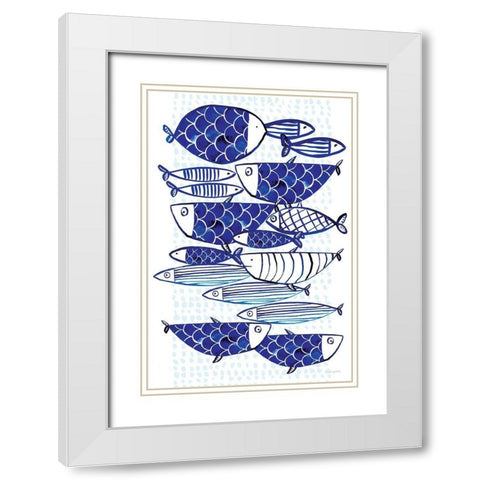 Blue Fish III White Modern Wood Framed Art Print with Double Matting by Charro, Mercedes Lopez