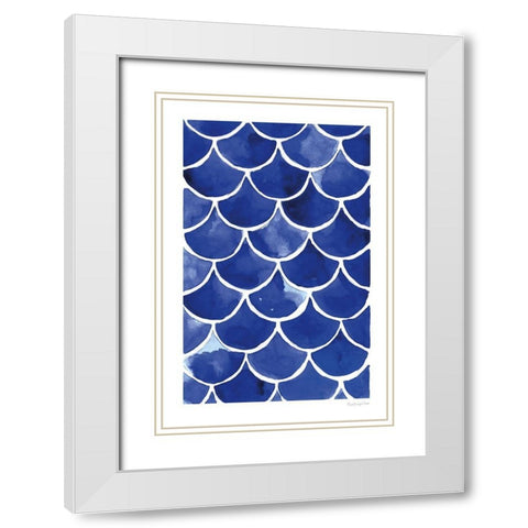 Blue Fish Waves White Modern Wood Framed Art Print with Double Matting by Charro, Mercedes Lopez