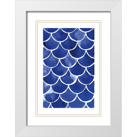 Blue Fish Waves White Modern Wood Framed Art Print with Double Matting by Charro, Mercedes Lopez