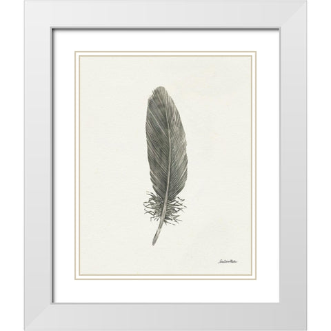 Springtime Feather II White Modern Wood Framed Art Print with Double Matting by Miller, Sara Zieve