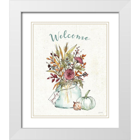 Festive Foliage III Welcome White Modern Wood Framed Art Print with Double Matting by Tavoletti, Anne