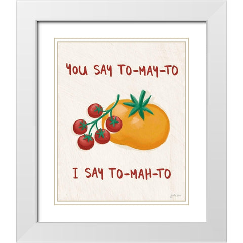 Tomato Toss II White Modern Wood Framed Art Print with Double Matting by Penner, Janelle