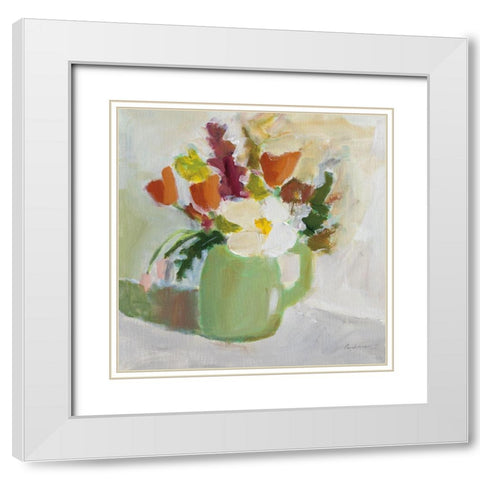 Spring in a Green Pitcher White Modern Wood Framed Art Print with Double Matting by Munger, Pamela