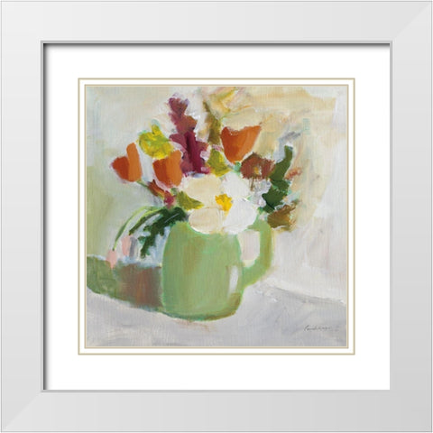 Spring in a Green Pitcher White Modern Wood Framed Art Print with Double Matting by Munger, Pamela