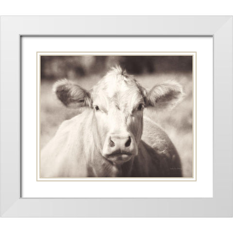 Pasture Cow Neutral White Modern Wood Framed Art Print with Double Matting by Van Swearingen, Debra