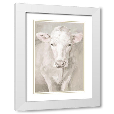 Flossie Neutral White Modern Wood Framed Art Print with Double Matting by Nai, Danhui