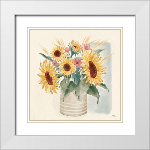 Sunflower Season V Bright White Modern Wood Framed Art Print with Double Matting by Penner, Janelle