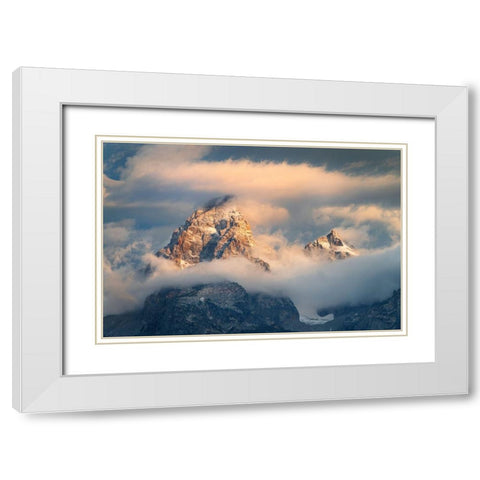 Grand Teton Clouds Color White Modern Wood Framed Art Print with Double Matting by Majchrowicz, Alan