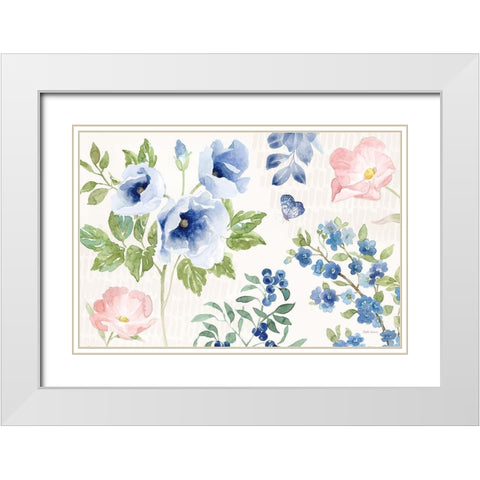 Indigo Petals I White Modern Wood Framed Art Print with Double Matting by Grove, Beth