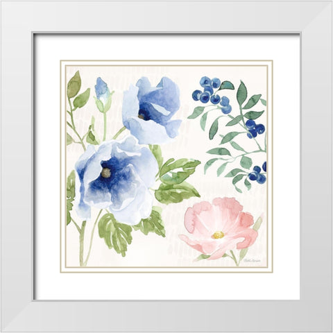 Indigo Petals III White Modern Wood Framed Art Print with Double Matting by Grove, Beth
