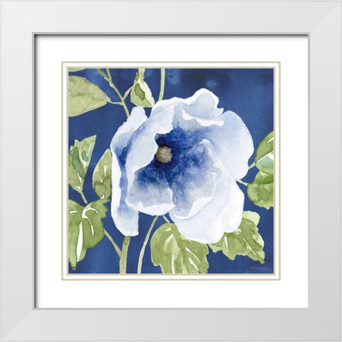 Indigo Petals VIII White Modern Wood Framed Art Print with Double Matting by Grove, Beth