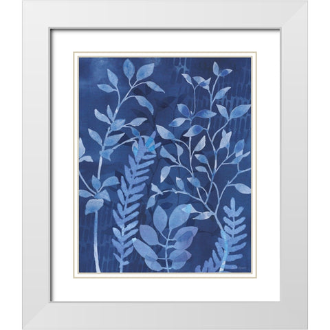 Indigo Petals XI White Modern Wood Framed Art Print with Double Matting by Grove, Beth