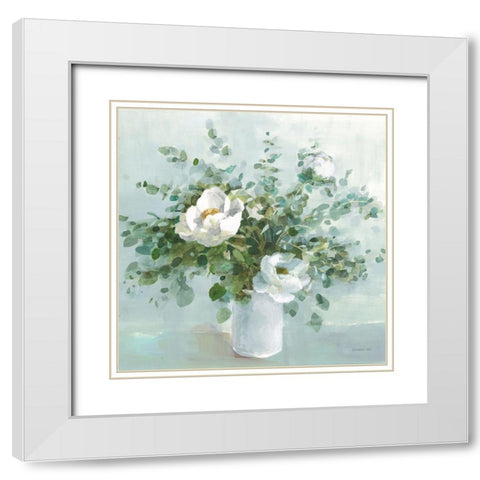 Bouquet Charm Crop White Modern Wood Framed Art Print with Double Matting by Nai, Danhui