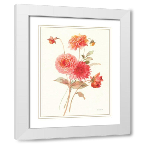 Summer Dahlias I White Modern Wood Framed Art Print with Double Matting by Nai, Danhui