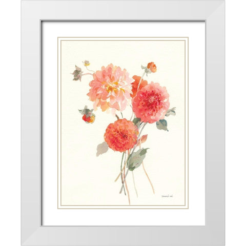 Summer Dahlias II White Modern Wood Framed Art Print with Double Matting by Nai, Danhui