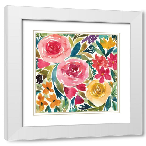 Summer Petals I White Modern Wood Framed Art Print with Double Matting by Warrick, Cheryl