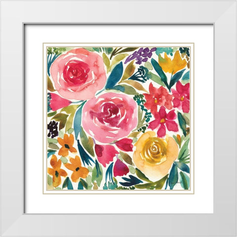 Summer Petals I White Modern Wood Framed Art Print with Double Matting by Warrick, Cheryl