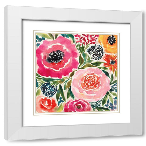 Summer Petals III White Modern Wood Framed Art Print with Double Matting by Warrick, Cheryl