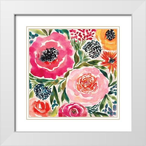 Summer Petals III White Modern Wood Framed Art Print with Double Matting by Warrick, Cheryl