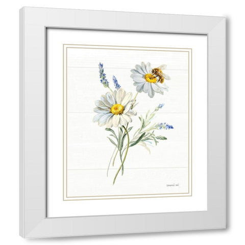 Bees and Blooms Flowers II White Modern Wood Framed Art Print with Double Matting by Nai, Danhui