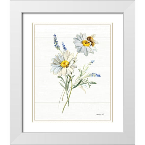 Bees and Blooms Flowers II White Modern Wood Framed Art Print with Double Matting by Nai, Danhui