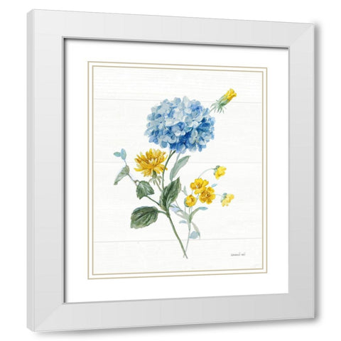 Bees and Blooms Flowers III White Modern Wood Framed Art Print with Double Matting by Nai, Danhui