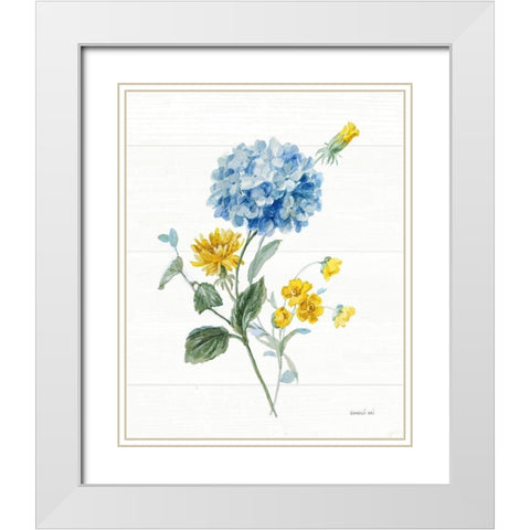 Bees and Blooms Flowers III White Modern Wood Framed Art Print with Double Matting by Nai, Danhui