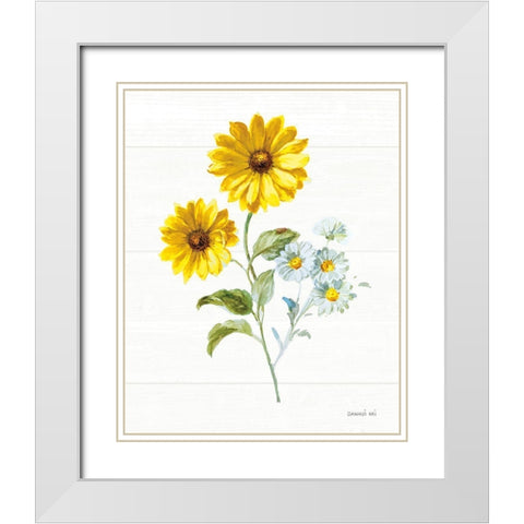 Bees and Blooms Flowers IV White Modern Wood Framed Art Print with Double Matting by Nai, Danhui