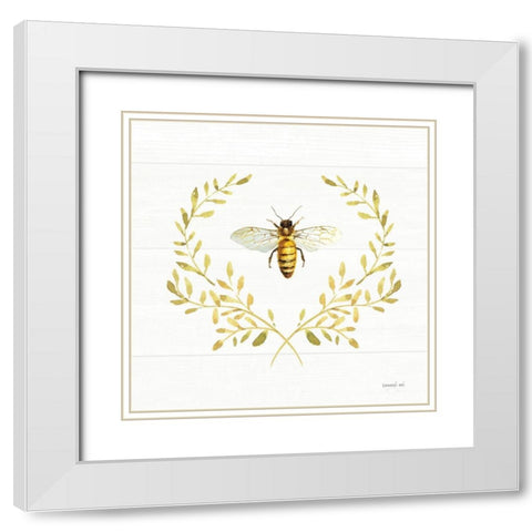 Bees and Blooms Bee Laurel White Modern Wood Framed Art Print with Double Matting by Nai, Danhui