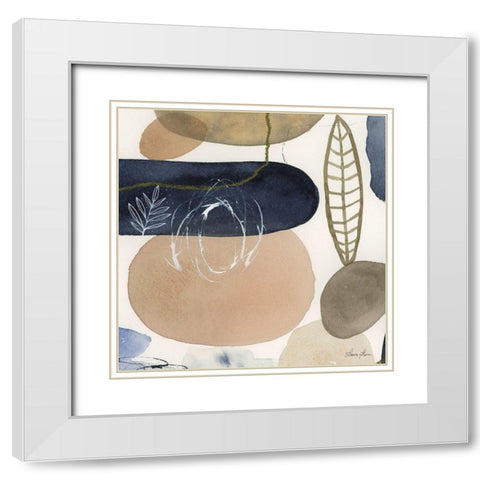 Leaves and Stones III White Modern Wood Framed Art Print with Double Matting by Horn, Laura
