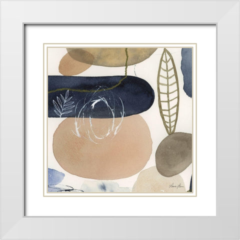 Leaves and Stones III White Modern Wood Framed Art Print with Double Matting by Horn, Laura