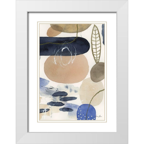 Leaves and Stones IV White Modern Wood Framed Art Print with Double Matting by Horn, Laura