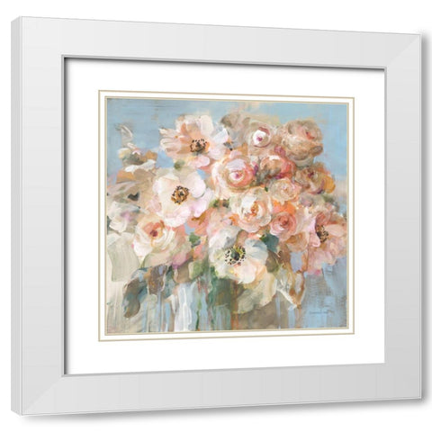 Blushing Bouquet White Modern Wood Framed Art Print with Double Matting by Nai, Danhui