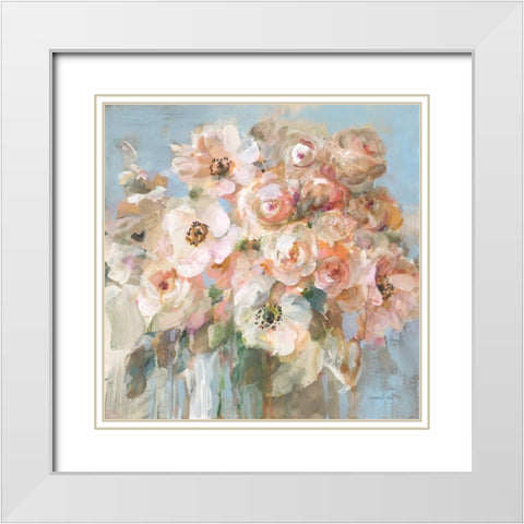 Blushing Bouquet White Modern Wood Framed Art Print with Double Matting by Nai, Danhui